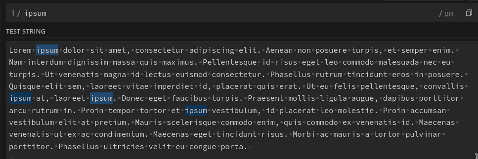 Пример выборки слова ipsum в стандартной рыбе Lorem