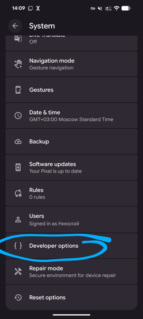 Developer options в настройках